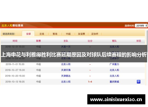 上海申花与利雅得胜利比赛延期原因及对球队后续赛程的影响分析